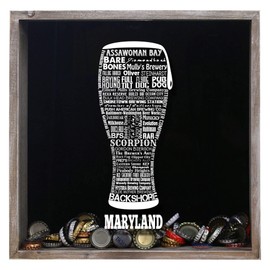 Torched Beer Typography Beer Cap Shadow Box Holder Hanging Display Case Frame Wall Mount Decor Art, Beer Lovers Collectors Gift for Men, Maryland