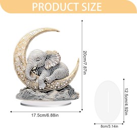 JISHSHAY Diamond Art Desk Ornaments Diamond Painting Desktop Decoration Gem Art Table Top Decorations Gem Painting Table Ornaments Mosaic Kits for Adults Desk Top with Special Shape Moon Elephant