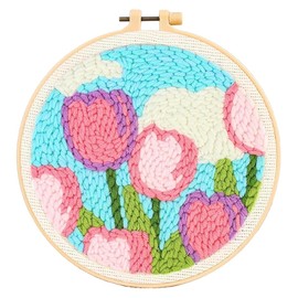 Punch Needle Set Beginners, Punch Needle Kit, Embroidery Set, Punch Needle Embroidery Starter Kit, with Embroidery Hoop, Punch Needle, Punch Needle Fabric, Threads, Threading Aid (Tulips)