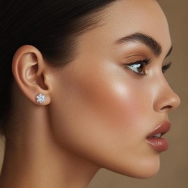 Gemtailor Moissanite Flower Stud Earrings for Women & Men 0.6CT-2CT D Color VVS1 18k White Gold Plated 925 Sterling Silver Hypoallergenic Earrings Lab-Grown Diamond Gift Jewelry with GRA Certification