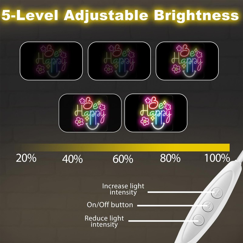 Be Happy Neon Sign, Positive Classroom Decor LED Light for