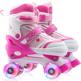 SMOOJOY Roller Skates for Kids Girls and Boys with Light-Up Wheels | Adjustable Size Pink Rollerskates Shoes for Youth and Women Ages 5-8