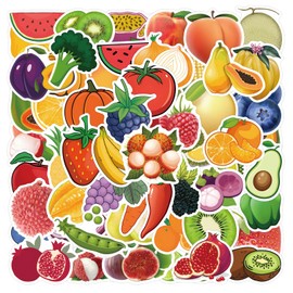 Pack of 100 Fruit Vegetable Stickers Pack Fruit Sticker Set Waterproof Vinyl Stickers for Laptop Children Cars Motorcycle Bicycle Skateboard Luggage Suitcase Computer Sticker Graffiti Decal