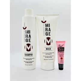 Compagnia Del Colore 001 Mirage Shampoo 8.45 fl oz and 002 Mirage Mask 6.76 fl Oz with Argan Oil "Free Starry Sexy Kiss Lip Plumping 10 Ml"