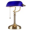 Newrays Blue Glass Bankers Desk Lamp with Pull Chain Switch