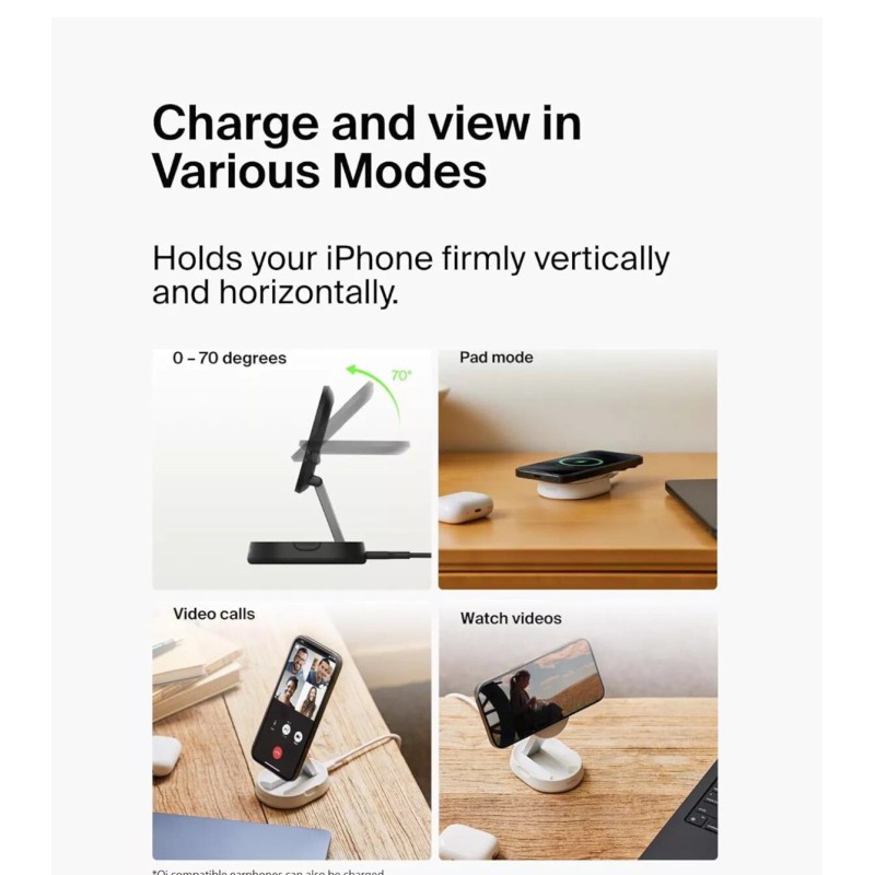 Belkin BoostCharge Pro 15W Convertible Magnetic Charging Stand MagSafe Qi2