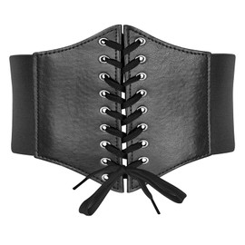 lomdung Wide Women's Belt, Corset Belt, Elastic Waist Belt, Skinny Leather Belt for Women, Lace Up Belt for Dress Decoration, Dress, Women's Gifts, black