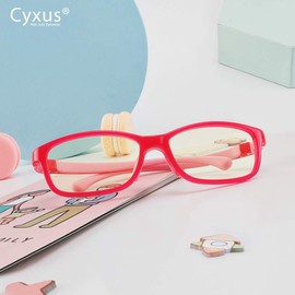 Cyxus Kids Glasses with Clear Lens for Blocking Blue Light, Anti UV Eye Fatigue Computer Eyewear, Unisex Frame(Boy/Girl) (6007L04,Red)