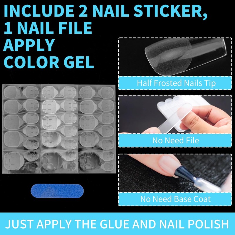 120PCS Clear Half Frosted Nails Tip Almond Acrylic Fake Nails