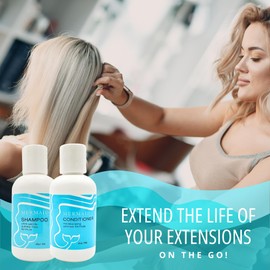Mermaid Extension Hair Care Shampoo & Conditioner Starter Combo | Oil Free Gentle Moisturizing Salon Grade Hyrdrating Product Safe for Extensions | Color-Safe Vegan Formula | (2 pack, 3.4oz)