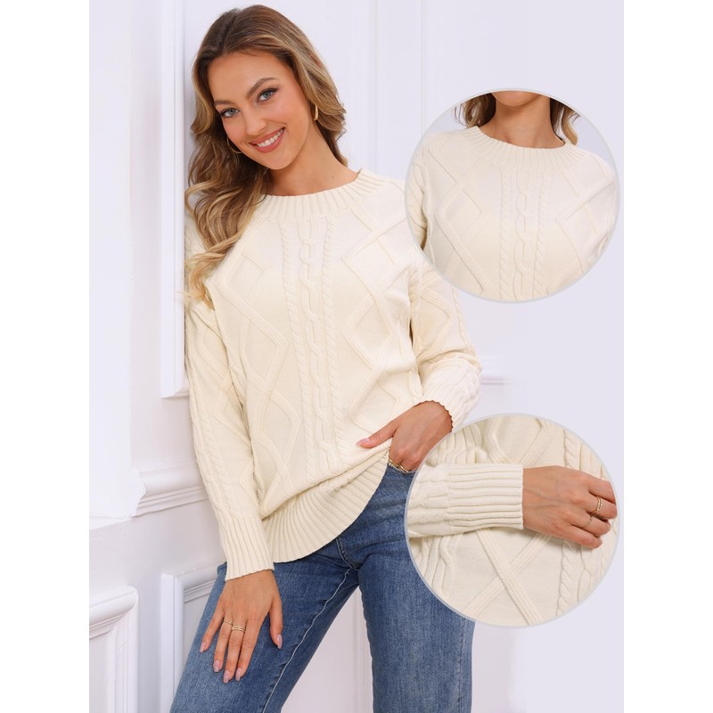 Allegra K Oversized Sweaters for Women's Crewneck Fall Chunky Cable