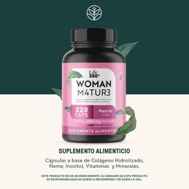 LIFE 360+ Multivitamínico | Colágeno, Inositol, Calcio, Vitamina E, K2, A, D3, B12, B1, B2, B3, B5, B6, B7 Y B9 | 220 Cápsulas Woman MATURE
