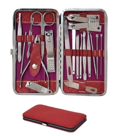 Set de Manicure profecional 19 piezas acero inoxcidable portatil compacto Cortauñas Alicate (Vino)