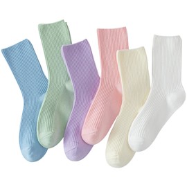 Flydo 6 Pack Crew Socks for Women Cotton Socks Cute Casual Athletic Socks Soft Womens Socks Aesthetic Socks