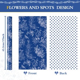WERNNSAI Blue Floral Wrapping Paper Roll - 1 Roll 17”x 33 ft Flower Bouquet Wrapping Paper Birthday Gift Wrapping Paper for Adults Wedding Bridal Shower Wrap Supply