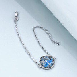 YAFEINI Tree of Life Bracelet 925 Sterling Silver Blue Opal Bracelet Tree of Life Jewellery Gifts for Women Girls (opal tree bracelet)