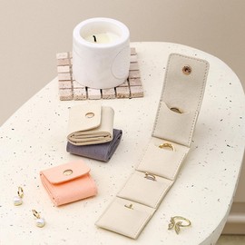 Mini Travel Jewelry Bag,1 Foldable Jewelry Roll with Multiple Compartments for Rings, Necklaces, Earrings, 4x3" Compact Foldable Storage Bag, Wedding Party & Vacation Daily Storage Bags Gift (white)