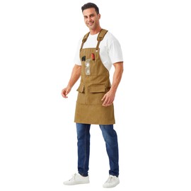 Nanxson Men Canvas Aprons Waterproof Work Aprons Tool Apron with Pockets for Garden, Industrial, Painting, brown, One size fits all