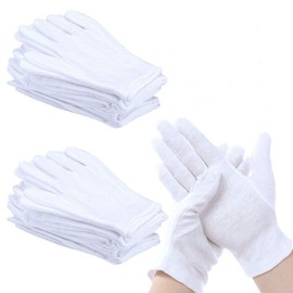 12 Pairs White Cotton Gloves – Moisturising and Breathable Work Gloves for Dry Hands and Eczema, Ideal for Jewelry, Coins, Silver, and Sensitive Surfaces