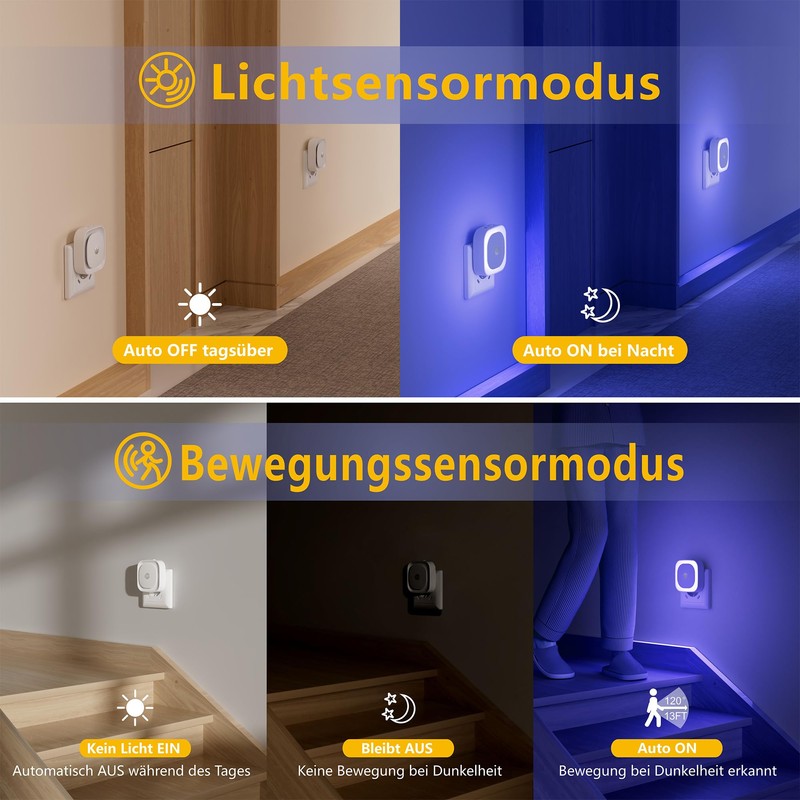 YUNLEX Pack of 2 Night Light Socket with Motion Sensor