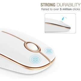 Wireless Mouse, Vssoplor 2.4G Slim Portable Computer Mice with Nano Receiver for Notebook, PC, Laptop, Computer-White and Gold