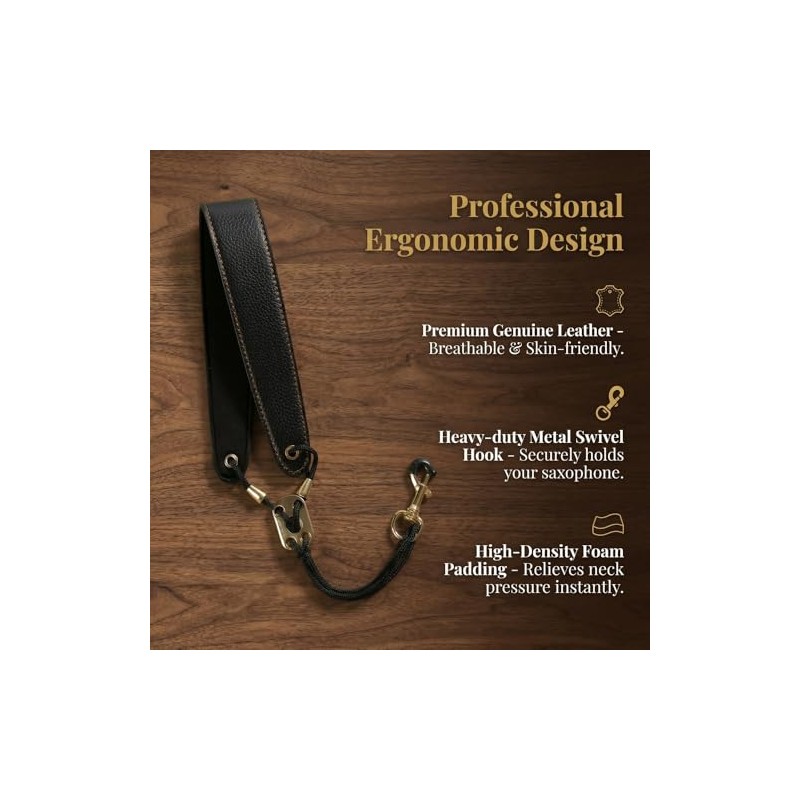Correa ajustable para el cuello de saxofón – piel premium