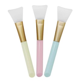 Silicone Face Mask Brush Set, Professional Cosmetic Applicator with Gold Handle, Pastel Pink Blue Yellow Colors, 5.5 Inch Length, 3 Pack Facial Mask Beauty Tools