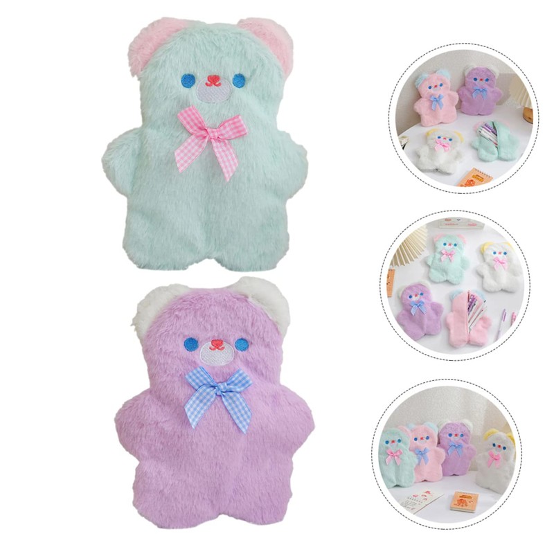 jojofuny 2Pcs Plush Pencil Case Cute Bear Design Pencil Pouch