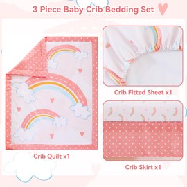 Viviland 3 Pieces Baby Bedding Set for Boy Girls, Baby Bedding Set for Newborn, Infant & Toddler - Rainbow