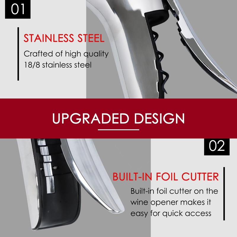KAYCROWN Stainless Steel Wine Bottle Opener, Vertical Lever Corkscrew with