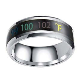 Happyyami 1pc Smart Temperature Display Couple Ring Chic Steel Jewelry with Intelligent Temperature Sensor Comfortable Fit Present for Lovers and Friends