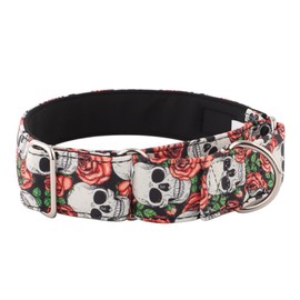 Snootiful Hound Padded Martingale Collar - Skulls & Roses - Ideal for Greyhounds, Whippets, Lurchers and All Sighthound Breeds - Anti-Slip Collar (30-40cm)