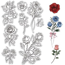CRASPIRE Flowers Clear Rubber Stamps Roses Plants Reusable Retro Transparent Silicone Stamp Seals for Valentine's Day Scrapbooking Photo Album Decorative Journaling Card Making DIY Christmas Gifts