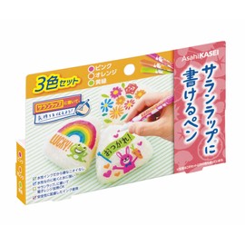 Saran Wrap Writing Pen Set of 3 Colors (Pink, Orange, Yellow-Green)