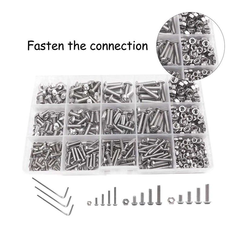 500PCS Pan Head Hex Socket Screws Stainless Steel Screw Nut