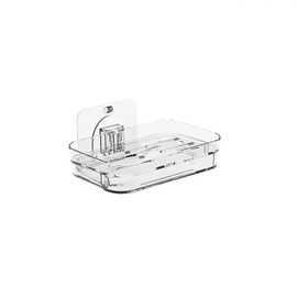 COLINCH Toro Wall-Mounted Soap Holder with Drain Tray, Clear PET, Adhesive Mount, for Bathrooms, Kitchens, RVs, or Other Humid Spaces