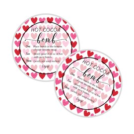 Lashicorn Hot Cocoa Bomb Instruction Cards | 30 Pack | Hot Cocoa Bomb Supplies | White Card with Valentine Design (Circle with Hearts)