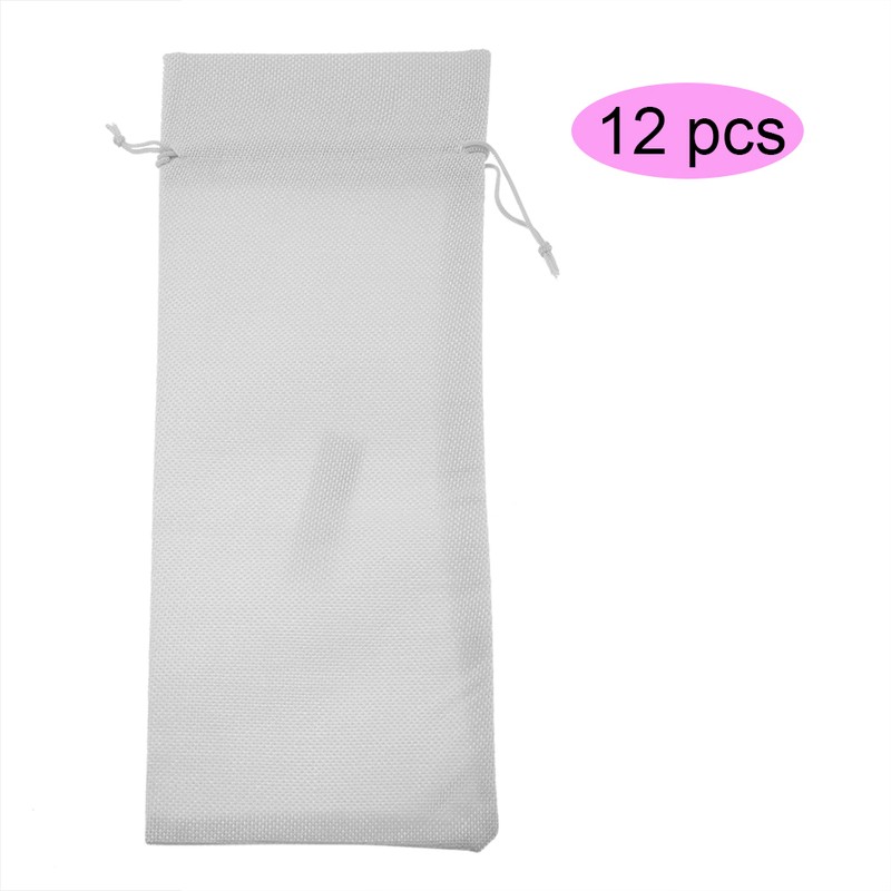 12pcs Simple Linen Fabric Wine Bag with Drawstring Champagne Decorative