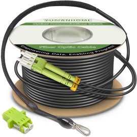 100ft/30m OD-5mm Industrial TPU 40Gb 100Gb OM5 Fiber LC to LC Outdoor Armored Fiber Patch Cable, Duplex Multimode Wideband Fiber Optic Cable, 50/125, LC-LC with Pulling Eye Kit Installed on one end