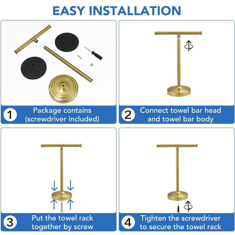 RUMOSE 13 Inch Brushed Gold Towel Stand Hand Towel Holder