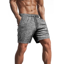 Lehmanlin Men's Sports Shorts 5 Inch Inseam Bodybuilder Quick Dry Pocket Shorts(Gray-M)
