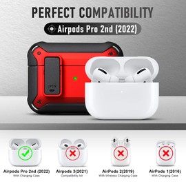 Youtec for Airpods Pro2 Case, Secure Lock Clip Full Body Shockproof Hard Shell Protective with Keychain for AirPod Pro2 (2022) Red