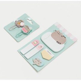 Grupo Erik Pusheen Foodie Stationery Set - Ballpoint Pen 10 Colours - Large Pencil Case - Paper Clips - 4 Highlighters Pastel - Sticky Notes KPGE001