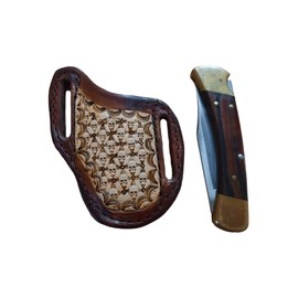 Knife Sheath for Buck 110 or Similar Knife, Pancake Style Premium Leather Folding Knife Holder, Brown