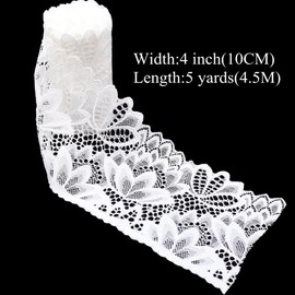 IDONGCAI Stretch Lace Trim 4 Inches Wide Elastic Lace for Crafts Bridal Wedding Decor 5 Yards(White)