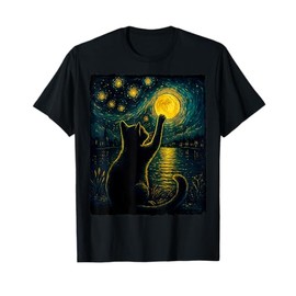 Cat Starry Night Van Gogh Gift For Cat Mom Cat Dad Cat Lover T-Shirt