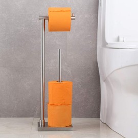 GERZWY Toilet Paper Holder Free Standing with Reserve, SUS 304 Stainless Steel Rustproof Pedestal Lavatory Tissue Roll Holder Floor Stand Storage Modern Brushed Finish DZY003-LS
