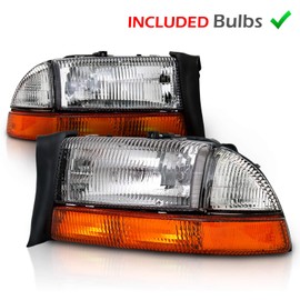 AmeriLite Chrome Headlights Parking Turn Signal Sets (4Pc) For Dodge Dakota/Durango (Pair) w/Mounting Bracket