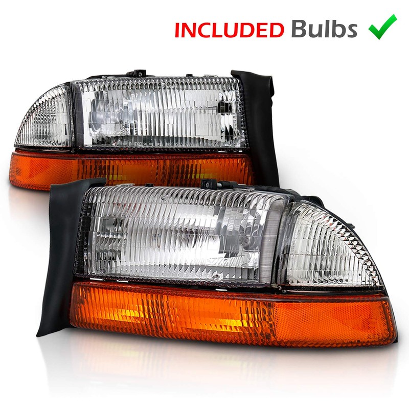 AmeriLite Chrome Headlights Parking Turn Signal Sets (4Pc) For Dodge