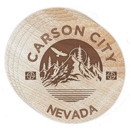 Carson City Nevada 4 Pack Engraved Wooden Coaster Camp Outdoors Design